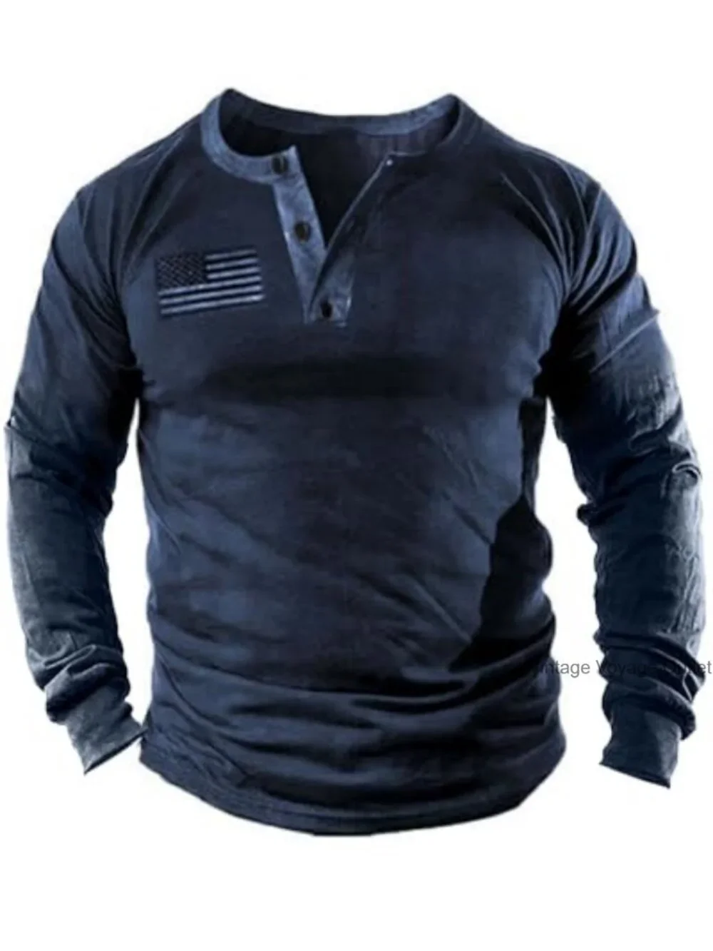 Men's Long Sleeve Cotton Henley Shirt Vintage Relaxed Fit Three Button